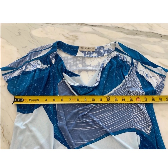 EMILIO PUCCI BLUE WHITE PRINT BELTED DRESS SIZE IT 42 / US 8 NWOTS! - Picture 7 of 11